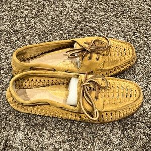 Frye Quincy suede leather woven boat shoes so 8.5 GUC